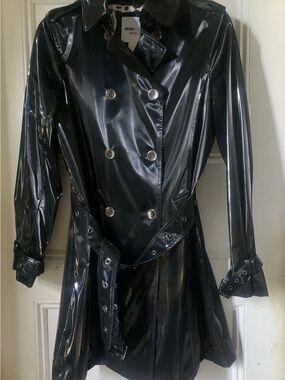 Jane Post Shiny Black Trench Coat